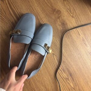 Stuart Weitzman Blue Loafers with Gold Accent